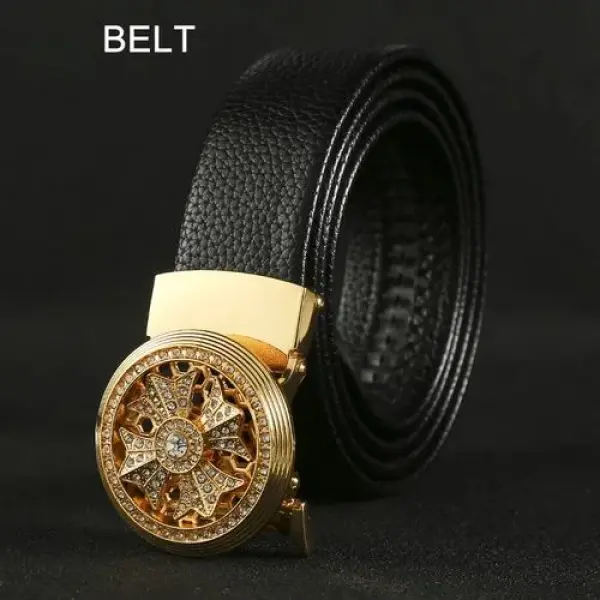 Men's Belt PU Leather Material Metal Rotating Buckle Belt